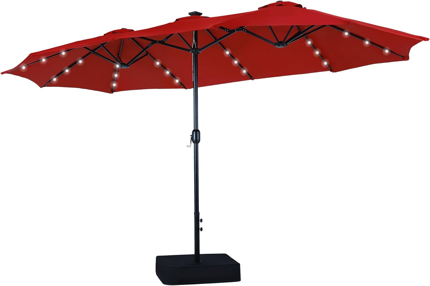 MFSTUDIO 15ft Double Sided Patio Umbrella with Solar Lights, Outdoor Large Rectangular Market Umbrellas with Base Included, Crank Handle and 36 LED Lights for Deck Pool Shade