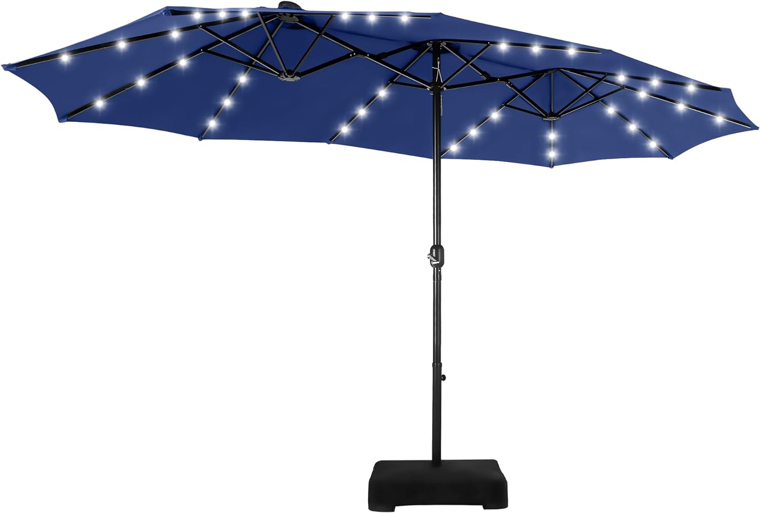 MFSTUDIO 15ft Double Sided Patio Umbrella with Solar Lights, Outdoor Large Rectangular Market Umbrellas with Base Included, Crank Handle and 36 LED Lights for Deck Pool Shade