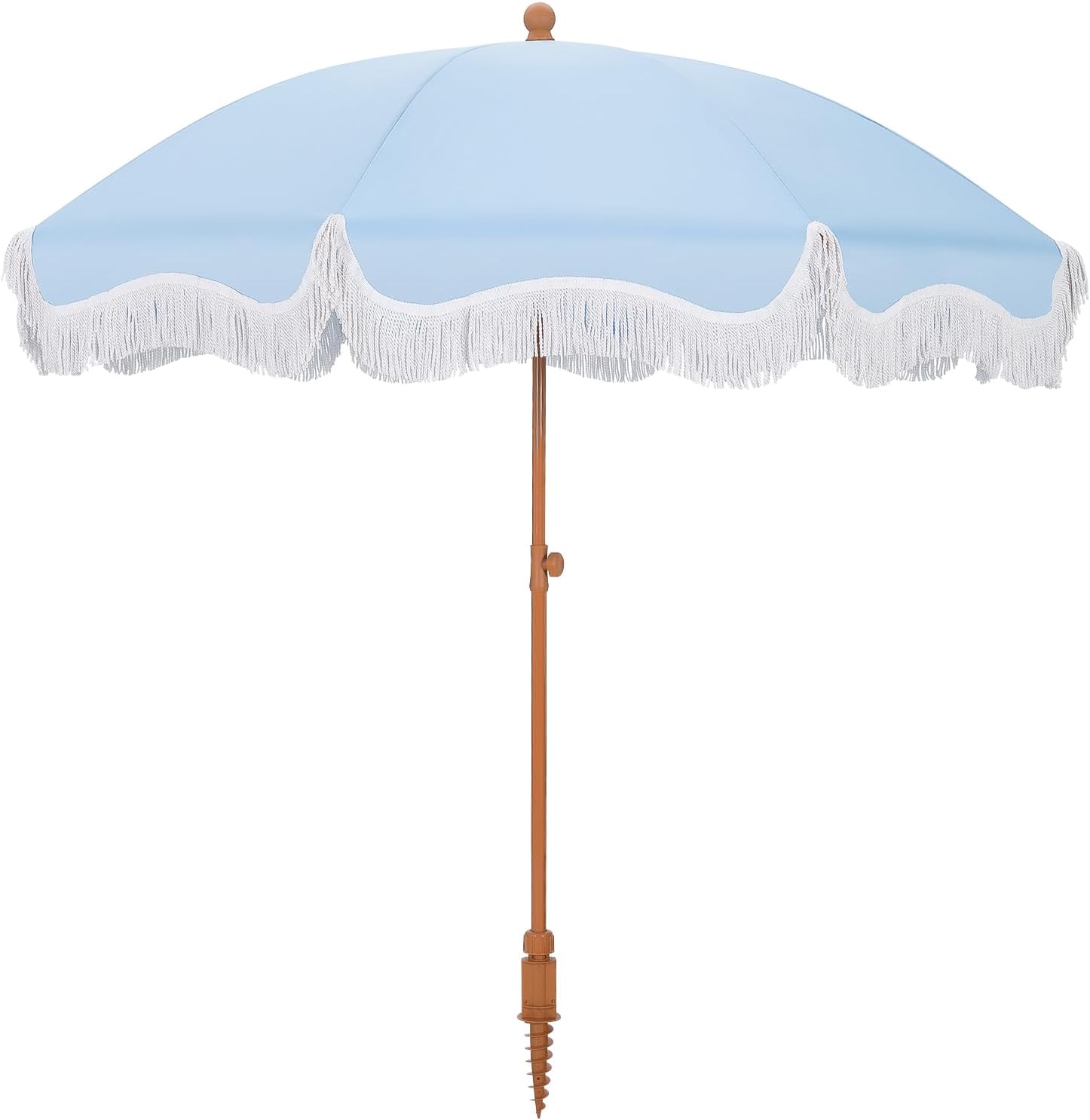 MFSTUDIO 7ft Beach Umbrella with Fringe, Tassel Umbrellas UPF50+ with Tilt Button & Crank, Holiday Outdoor Umbrella with Carry Bag, Ideal for Garden Lawn Poolside