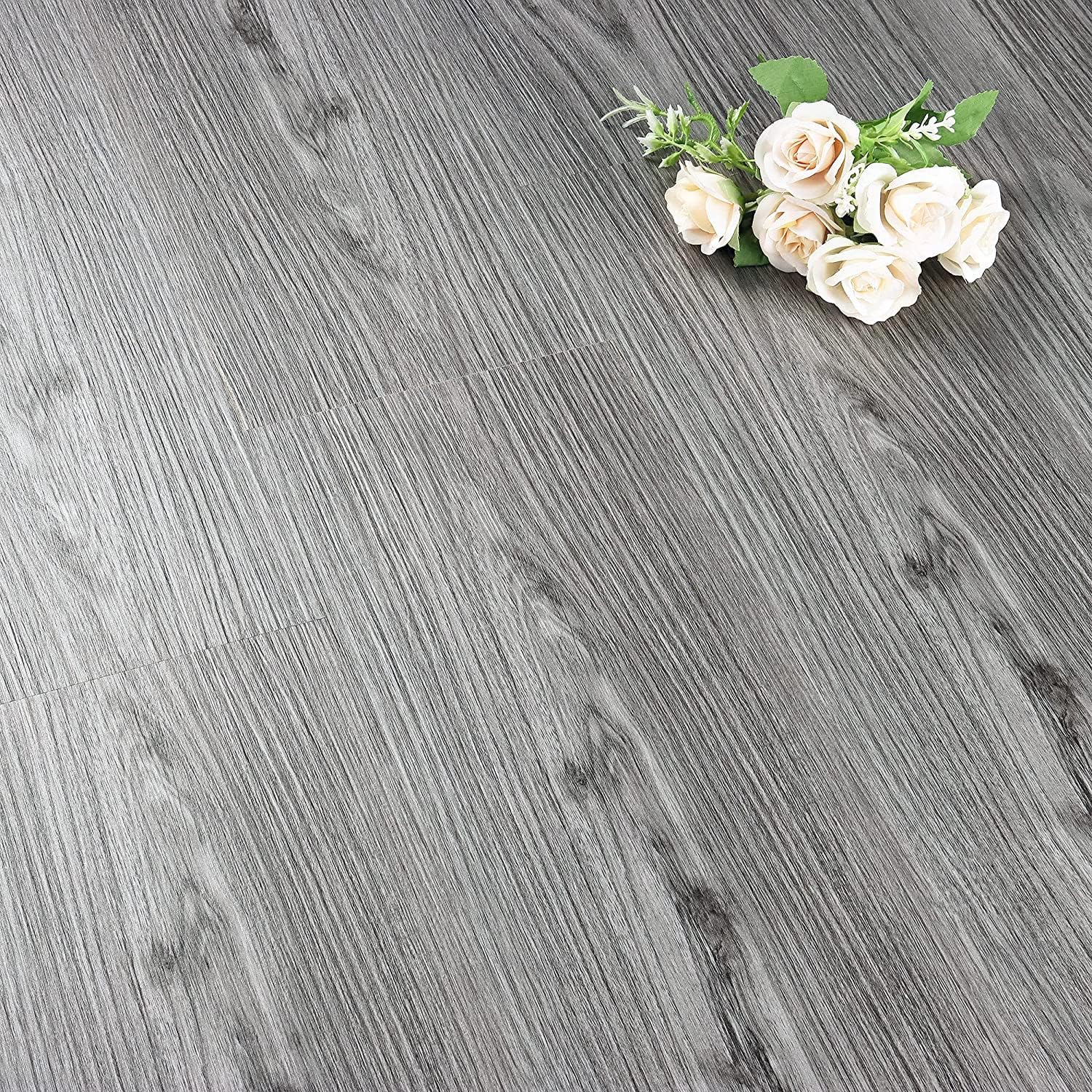 FunStick 6x36 Grey Wood Peel and Stick Floor Tile Natural Wood Vinyl Flooring Peel and Stick Vinyl Plank Flooring Waterproof Stick on Floor Tiles for Bathroom Kitchen Bedroom Laminate Flooring 5 Pcs