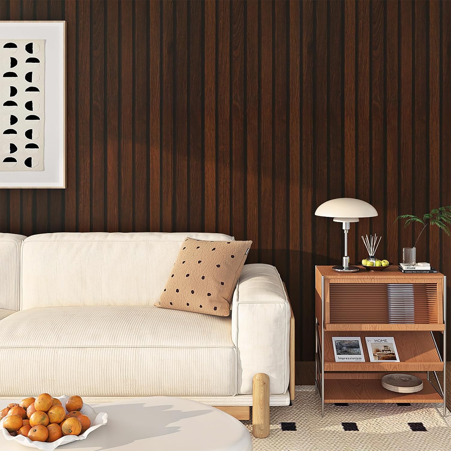 FunStick Brown Slats Wood Wallpaper Peel and Stick Removable Walnut Wood Contact Paper for Cabinets Peel and Stick Wood Slat Wall Panel Wallpaper for Bedroom Bathroom Accent Wall Waterproof 15.8x80