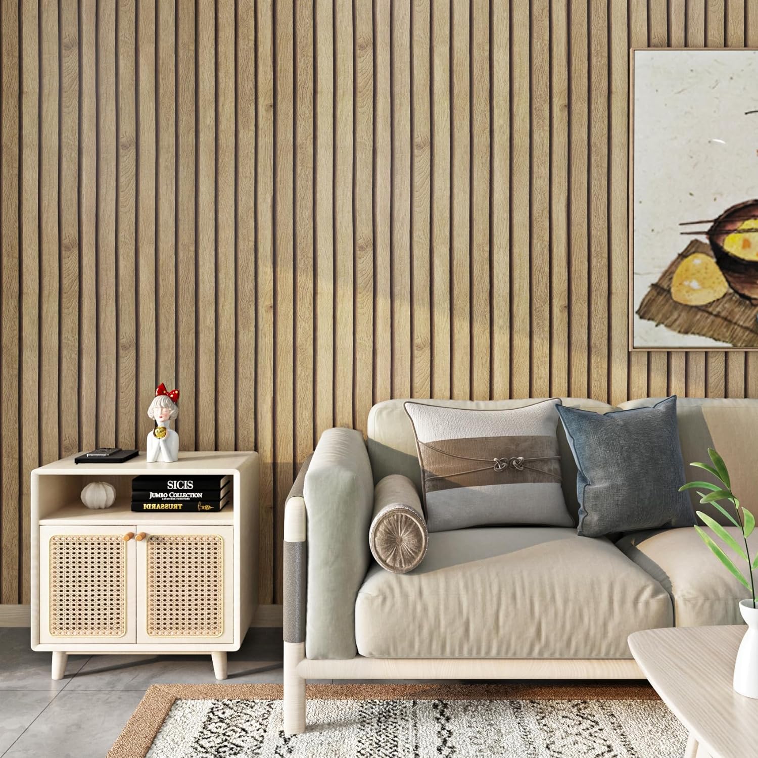 FunStick Brown Slats Wood Wallpaper Peel and Stick Wood Contact Paper for Cabinets Peel and Stick Wood Slats for Wall Decor Waterproof Removable Wood Wall Paper for Bedroom Countertops Desk 12x200