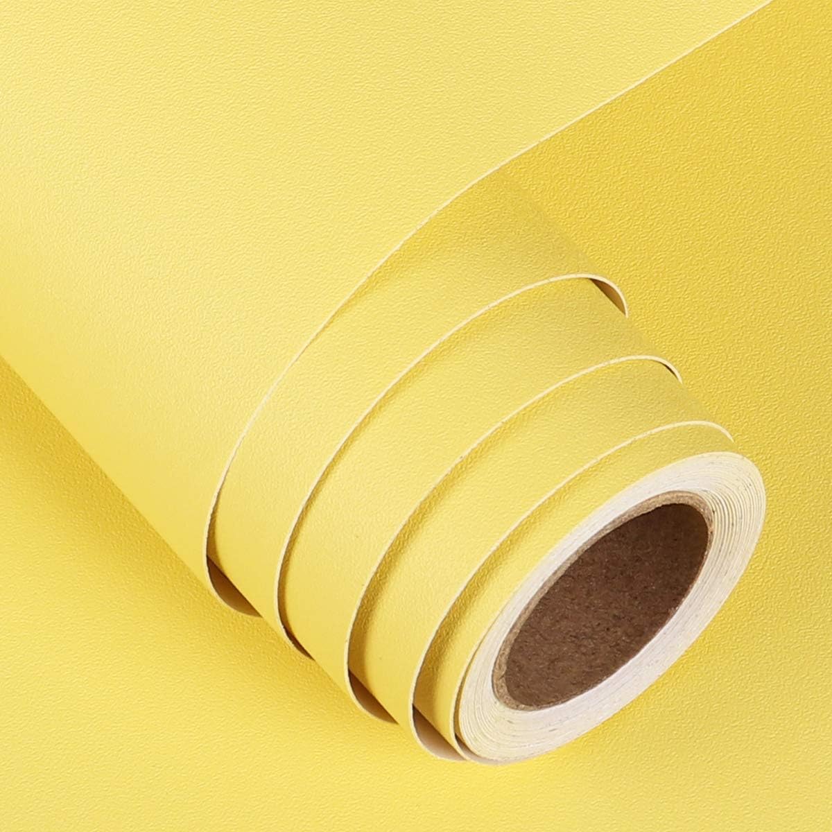 FunStick 15.8x472 Light Yellow Peel and Stick Wallpaper Removable Yellow Wallpaper for Bedroom Yellow Contact Paper Peel and Stick Accent Wall Paper for Classroom Kids Room Bathroom Desk Waterproof