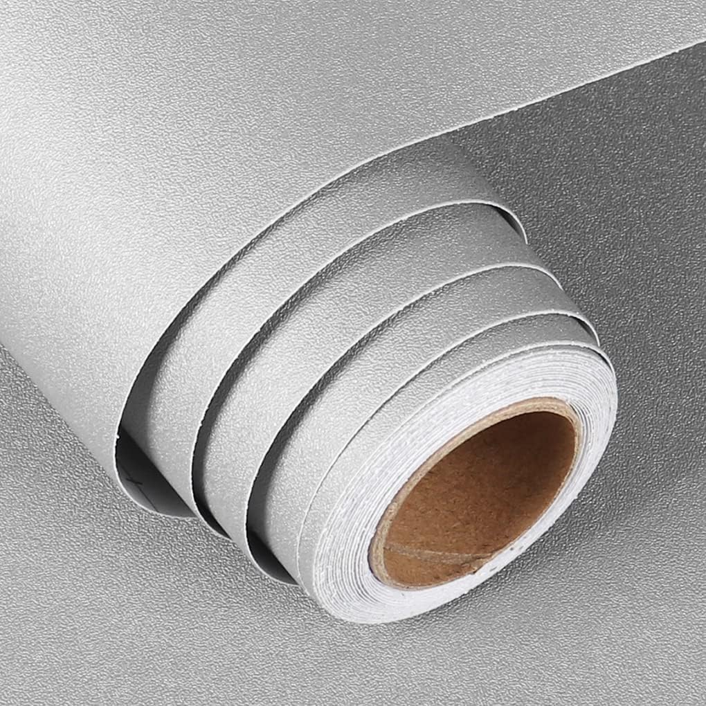 FunStick Matte Light Grey Wallpaper Solid Grey Peel and Stick Wallpaper Grey Contact Paper Self Adhesive Thick Removable Wall Paper Waterproof Vinyl Roll for Kitchen Cabinets Desk Drawers 12 x 200