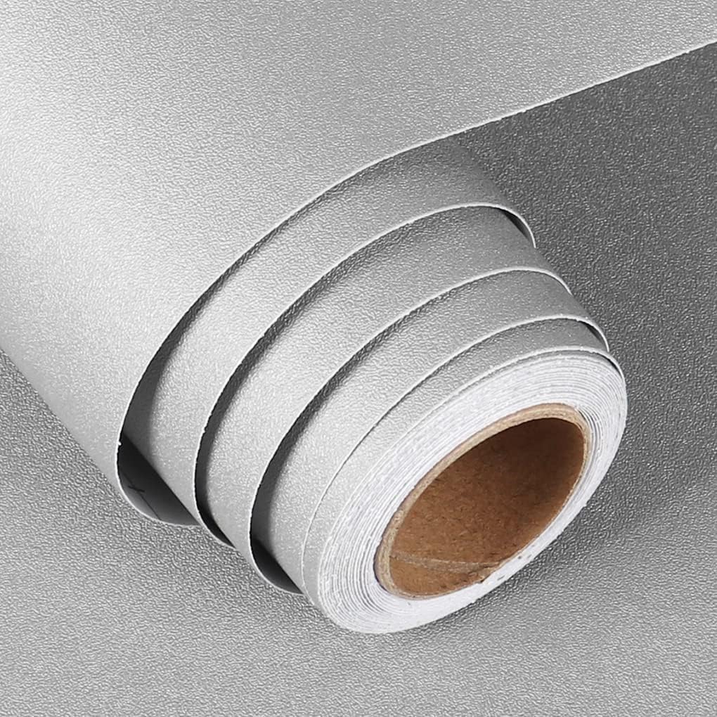 FunStick 24x200 Light Grey Contact Paper for Cabinets Peel and Stick Waterproof Matte Grey Wallpaper Self Adhesive Vinyl Grey Wall Paper Removable Wallpaper for Renters Bedroom Bathroom Walls Desk