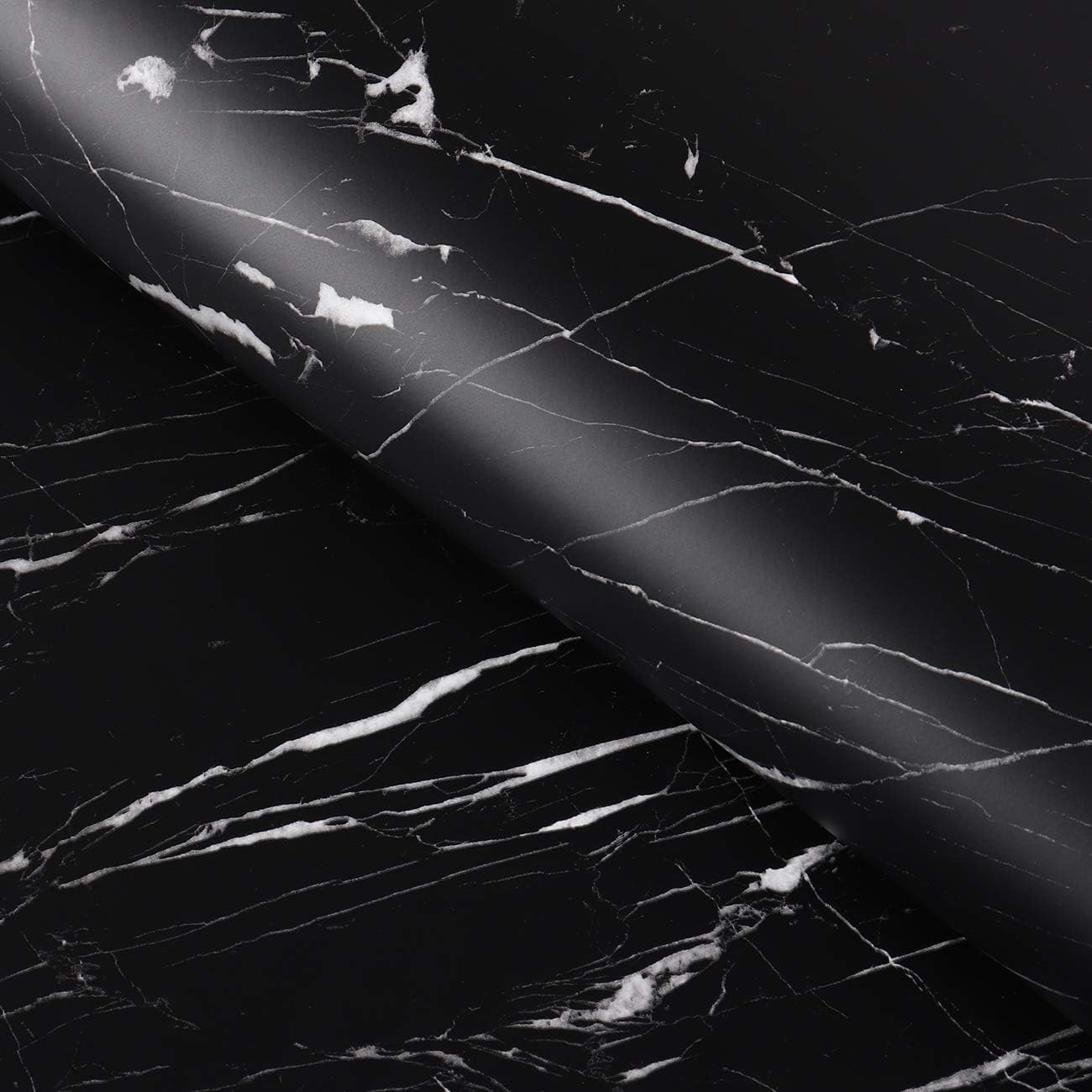 FunStick 36 x 200 Matte Black Marble Wall Paper Kitchen Countertop Peel and Stick Wallpaper Thick Marble Contact Paper for Countertops Waterproof Adhesive Vinyl Marble Paper for Cabinets Table Desk