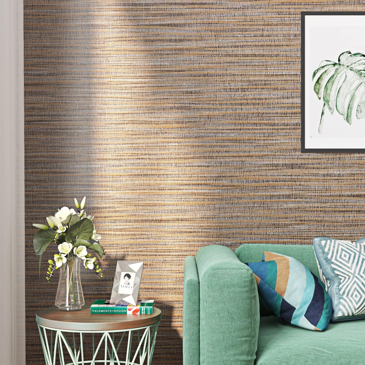 FunStick 15.7x240 Brown Grasscloth Peel and Stick Wallpaper Textured Fabric Wallpaper Tan Grass Cloth Linen Contact Paper Self Adhesive Removable Wallpaper for Bedroom Walls Cabinets Drawers Shelves