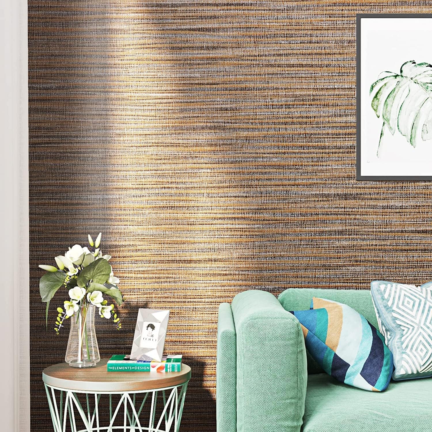 FunStick 24x200 Grasscloth Peel and Stick Wallpaper Textured Brown Fabric Linen Wall Paper Roll Self Adhesive Removable Faux Grasscloth Contact Paper for Bathroom Bedroom Accent Wall Cabinet Drawers