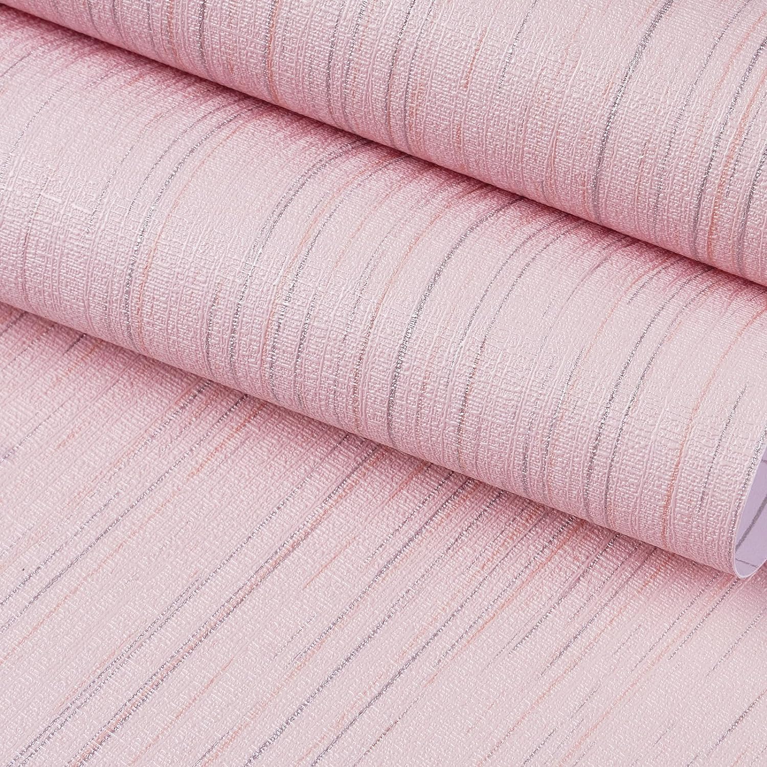 FunStick 15.8x240 Pastel Pink Wallpaper Peel and Stick Grasscloth Wallpaper Textured Pink Contact Paper Removable Self Adhesive Linen Fabric Wall Paper for Girls Bedroom Walls Cabinets Dorm Renters