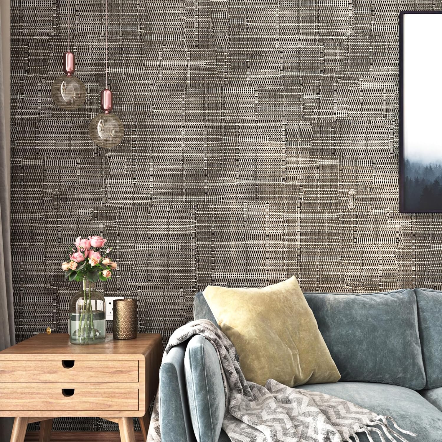 FunStick Taupe Brown Grasscloth Wallpaper Peel and Stick Fabric Wallpaper Textured Self Adhesive Brown Rattan Contact Paper for Cabinets Removable Faux Grasscloth Wallpaper for Walls Dresser 15.8x80