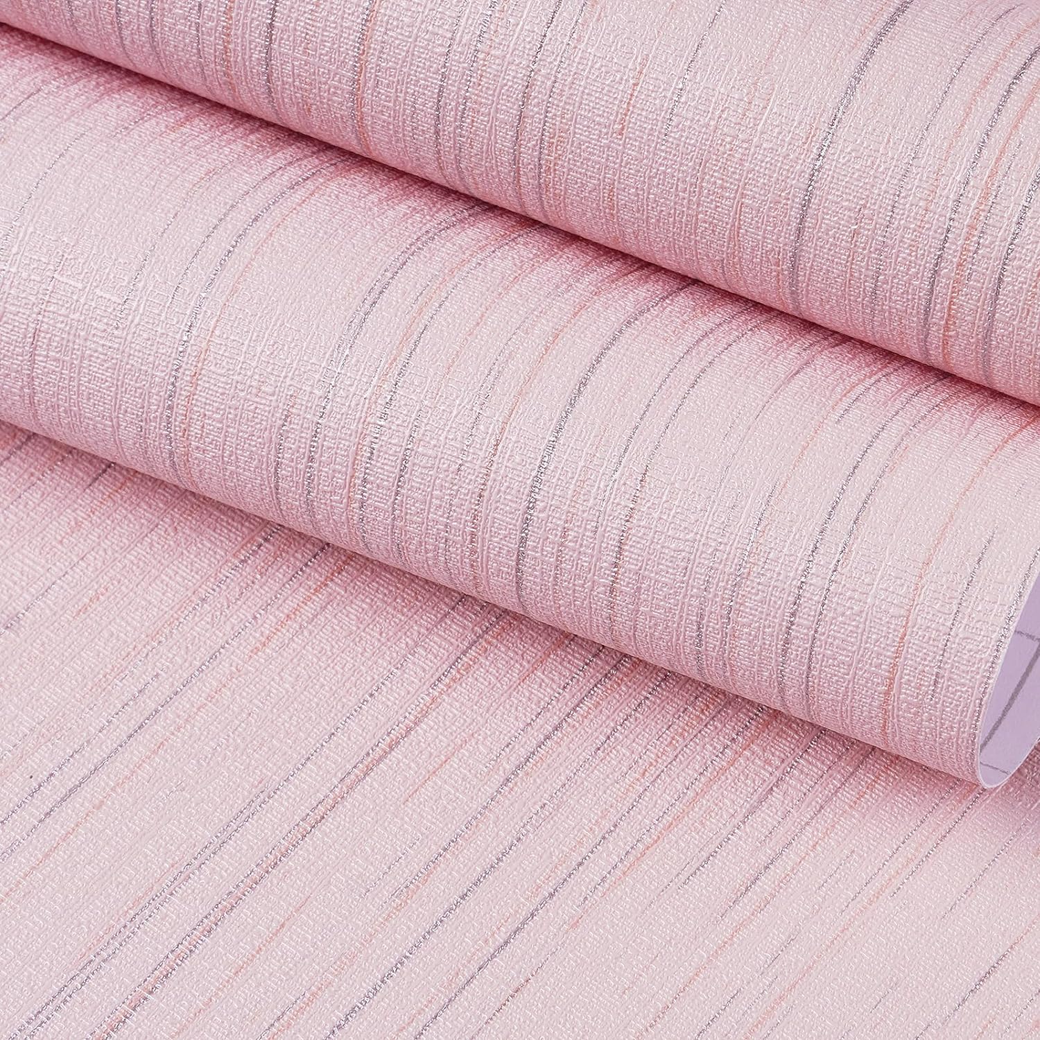 FunStick Grasscloth Peel and Stick Wallpaper Textured Pastel Pink Wallpaper Removable Pink Contact Paper for Cabinets Desk Self Adhesive Grass Cloth Fabric Wallpaper for Bedroom Bathroom 15.8x78.8