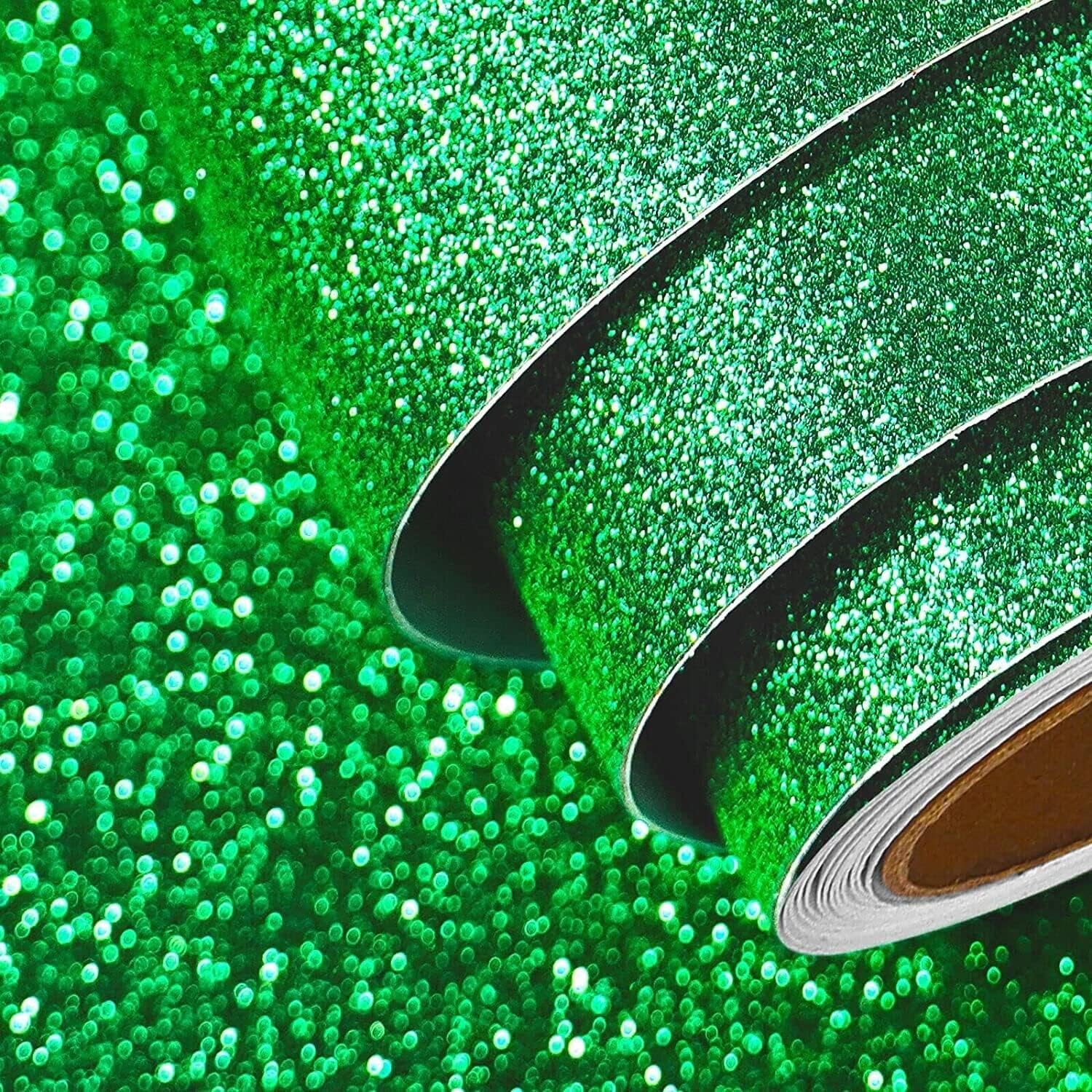 FunStick Irish Green Glitter Wallpaper for Walls Green Glitter Contact Paper Waterproof Sparkle Green Peel and Stick Wallpaper Removable Decorative Glitter Wallpaper for Cabinets Crafts 15.8x78.8