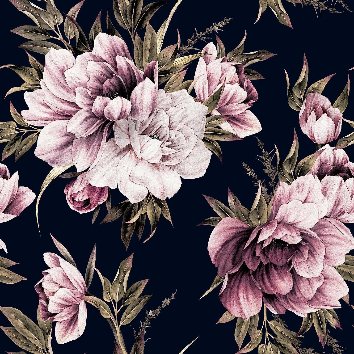 FunStick 17.5x354 Dark Peony Floral Wallpaper Peel and Stick Boho Floral Wallpaper Mural Self Adhesive Removable Wall Paper Roll Black Floral Contact Paper for Cabinets Bedroom Wall Decor Shelves