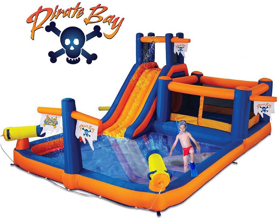Pirate Bay - Inflatable Water Park with Blower - Large - Slide - Climbing Wall - Bounce House - Tunnel