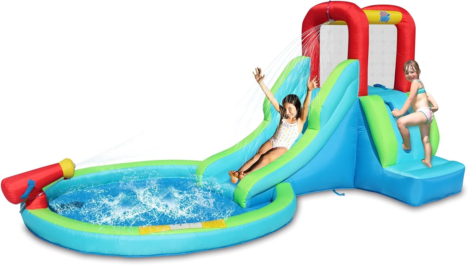 ACTION AIR Inflatable Waterslide, Bounce House with Slide for Wet and Dry, Kids Backyard Waterpark for Summer Fun, Water Gun & Splash Pool for Age 3-6, Love for Kids