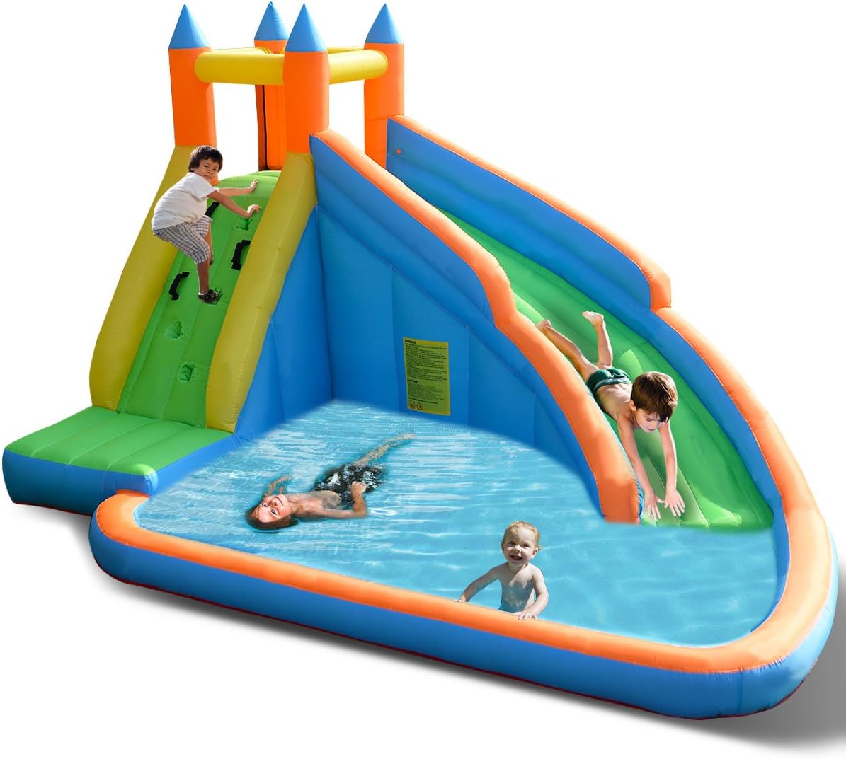 Costzon Inflatable Water Slide, Giant Bouncy Waterslide Park for Kids Backyard Outdoor Fun with Climbing Wall, Splash Pool, Blow up Water Slides Inflatables for Kids and Adults Party Gift