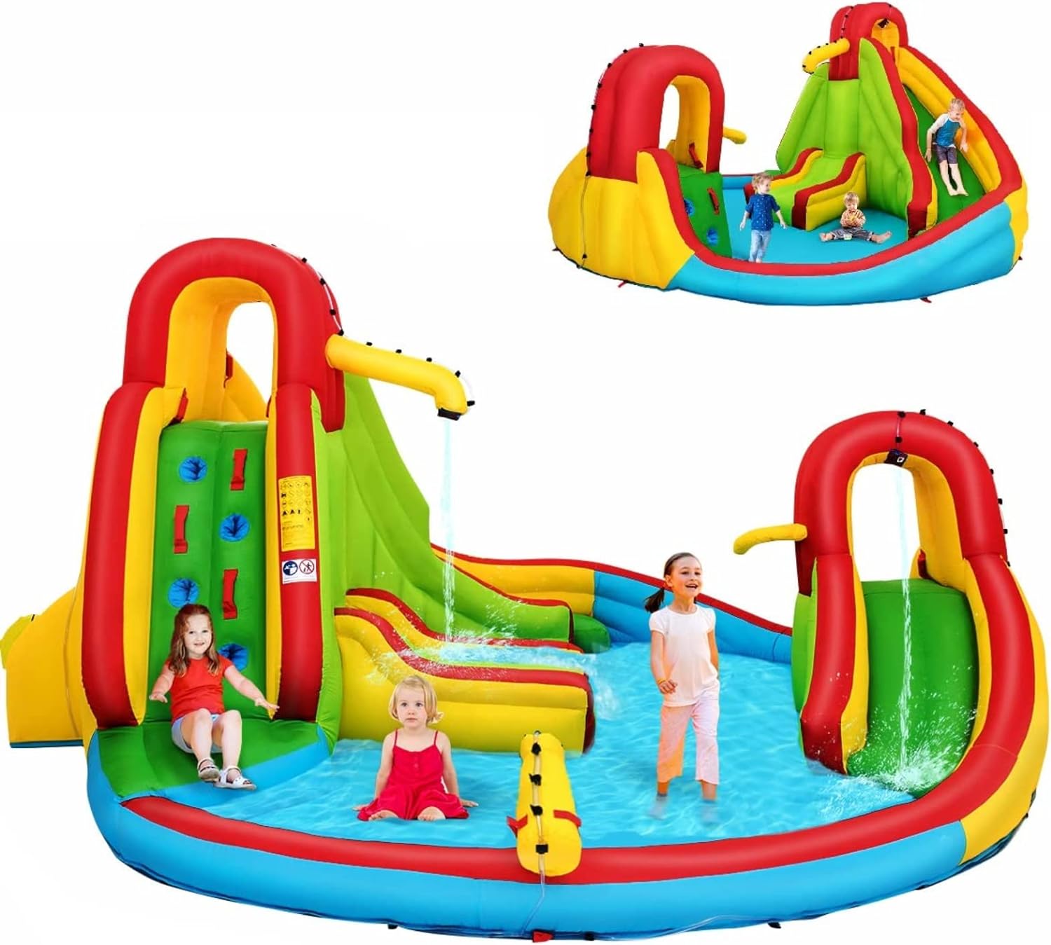 Costzon Inflatable Water Slide, Mega Waterslides for Kids Family Fun with Dual Slides & Climbing Walls, Large Splash Pool, Water Slides Inflatables for Kids and Adults Outdoor Backyard Party Gifts