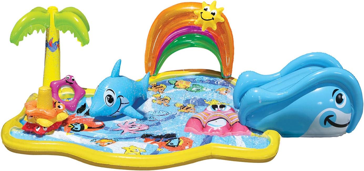 BANZAI Splish Splash Water Park JR, Length: 90 in, Width: 52 in, Height: 24 in, Junior Inflatable Outdoor Backyard Water Splash Toy, Multicolor