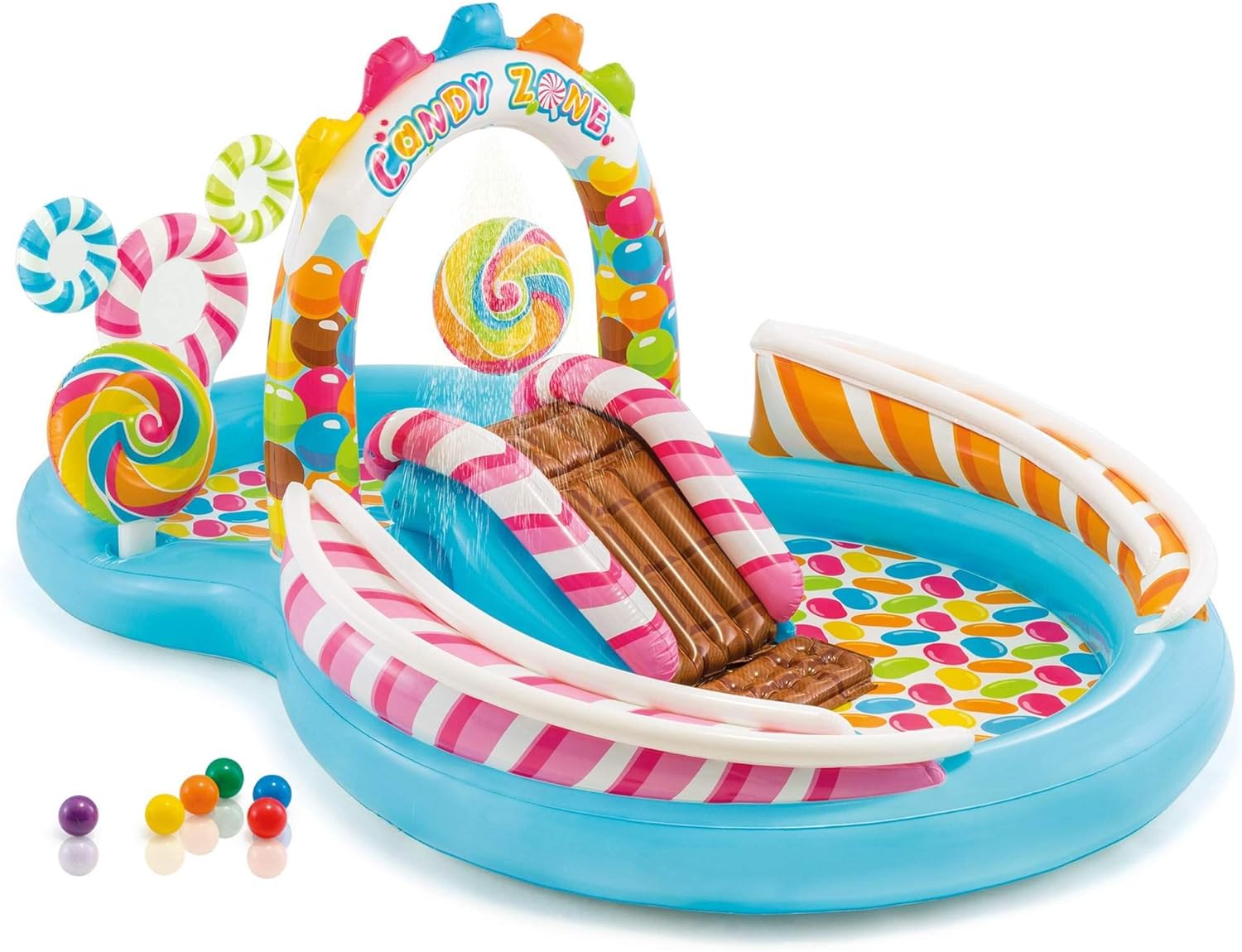 Intex 9ft x 6ft x 51in Kids Inflatable Candy Zone Play Center Pool w/Waterslide