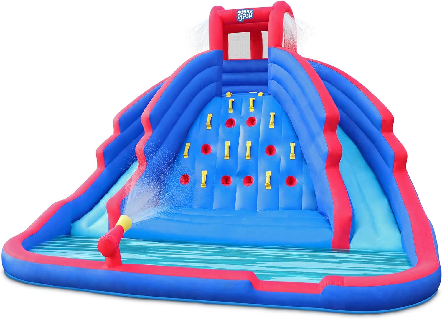 SUNNY & FUN Ultra Climber Inflatable Water Slide Park  Heavy-Duty for Outdoor Fun - Climbing Wall, Two Slides & Splash Pool  Easy to Set Up & Inflate with Included Air Pump & Carrying Case