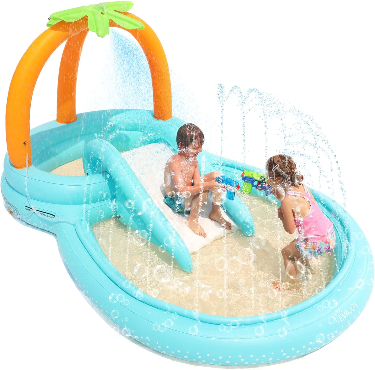 Kiddie Pool, Evajoy Inflatable Play Center Kids Pool with Slide, Water Sprayers Thickened Wear-Resistant Full-Sized Swimming Pool for Kids Toddler Children, Garden Backyard & Indoor Use 110x71x53