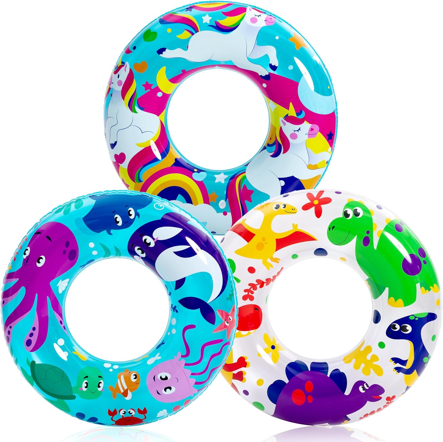 JOYIN 3 Pack Pool Floats, Pool Tube for Kids Swim Rings Inflatable Tubes, Unicorn Sea Animal Tubes Floatie Ring Water Toys for Swimming Pool, Summer Beach Party