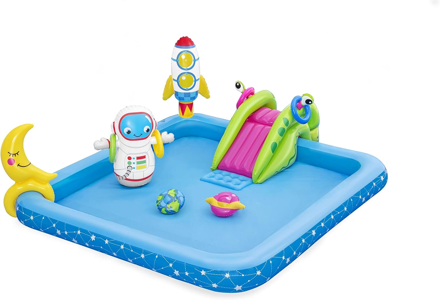 H2OGO! Little Astronaut Square Inflatable Kiddie Pool Play Center with Slide