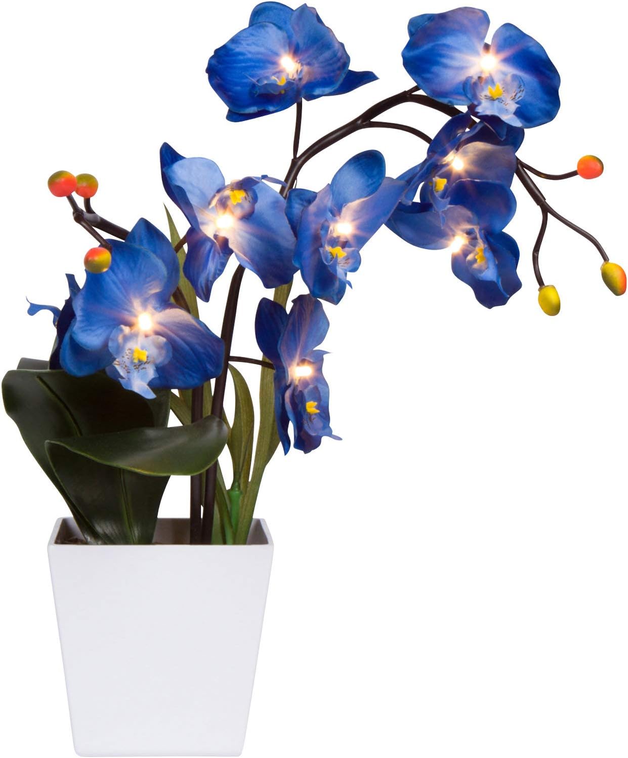 Orchid & Ivy 17-Inch Lighted Blue Artificial Orchid Flower Plant with Timer - Battery Operated with 9 Lights (Blue)