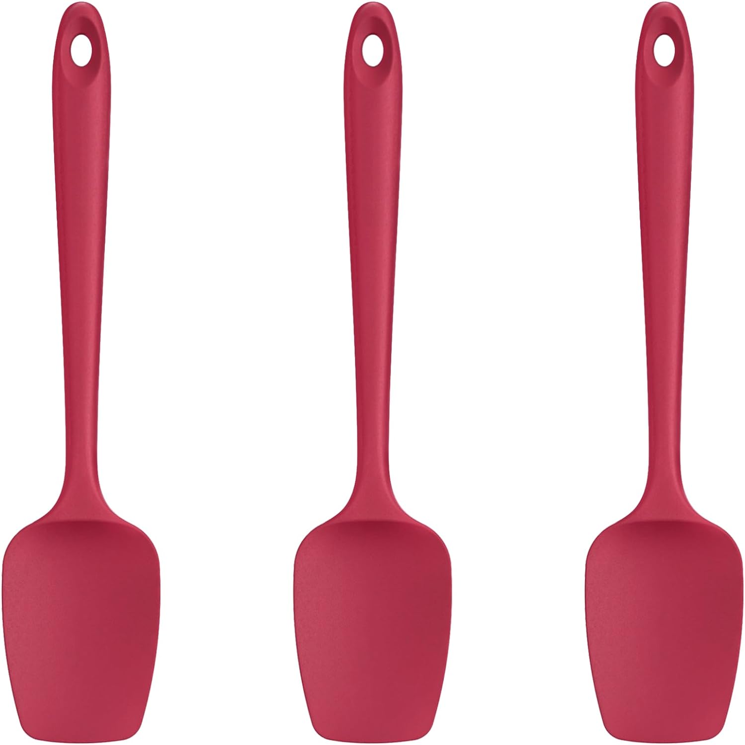 U-Taste Silicone Spoon Spatula Set, 600F High Heat Resistant BPA-Free Flexible Rubber Scraper, One-Piece Cooking Mixing Baking Kitchen Utensils Set of 3 for Nonstick Cookware (Red)