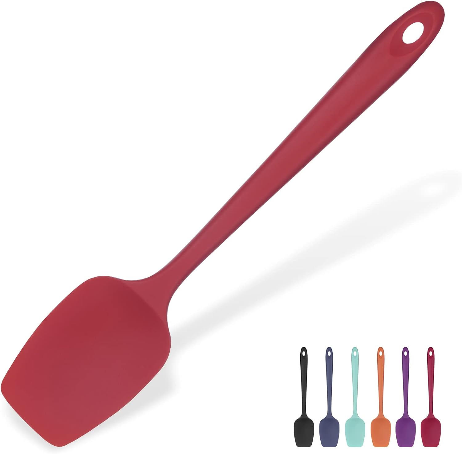 Heat Resistant Silicone Spoon Spatula: U-Taste 600F High Heat Flexible 11.38in Silicon Mixing Stirring Cooking Scraping Baking Bowl Scraper Seamless Spreader for Nonstick Cookware (Red)