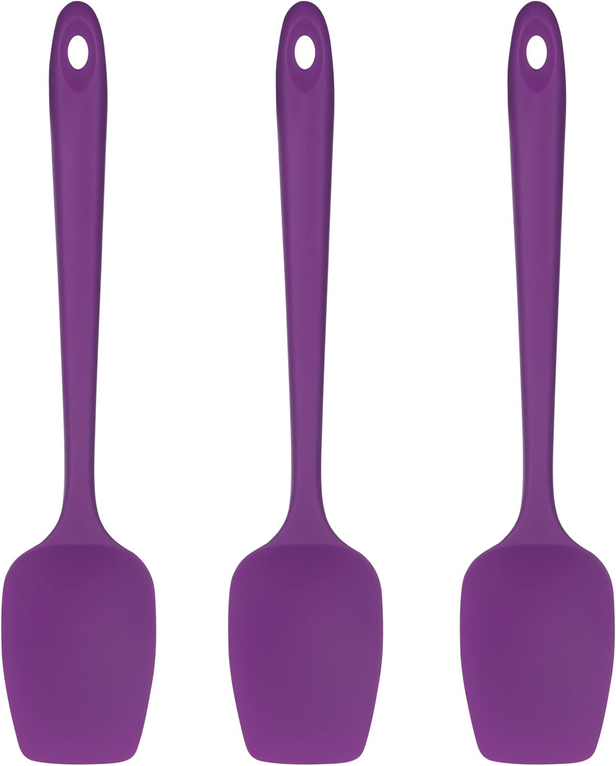 U-Taste Silicone Spoon Spatula Set, 600F High Heat Resistant BPA-Free Flexible Rubber Scraper, One-Piece Cooking Mixing Baking Kitchen Utensils Set of 3 for Nonstick Cookware (Purple)