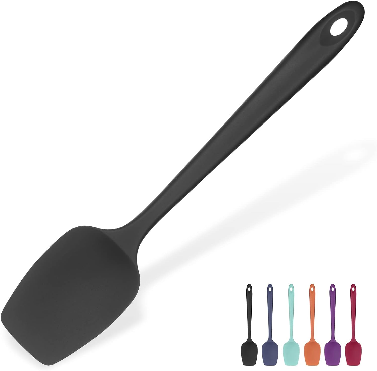 Heat Resistant Silicone Spoon Spatula: U-Taste 600F High Heat Flexible 11.38in Silicon Mixing Stirring Cooking Scraping Baking Bowl Scraper Seamless Spreader for Kitchen Nonstick Cookware (Black)