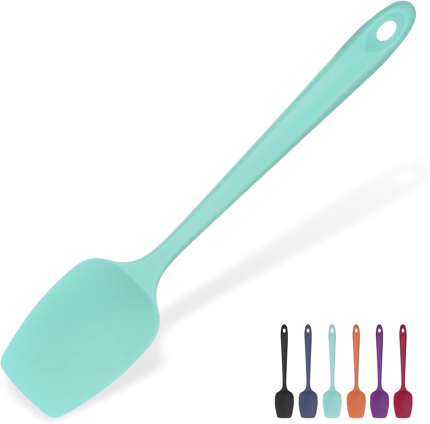 Heat Resistant Silicone Spoon Spatula: U-Taste 600F High Heat Flexible 11.38in Silicon Mixing Stirring Cooking Scraping Baking Bowl Scraper Seamless Spreader for Kitchen Nonstick Cookware (Aqua Sky)