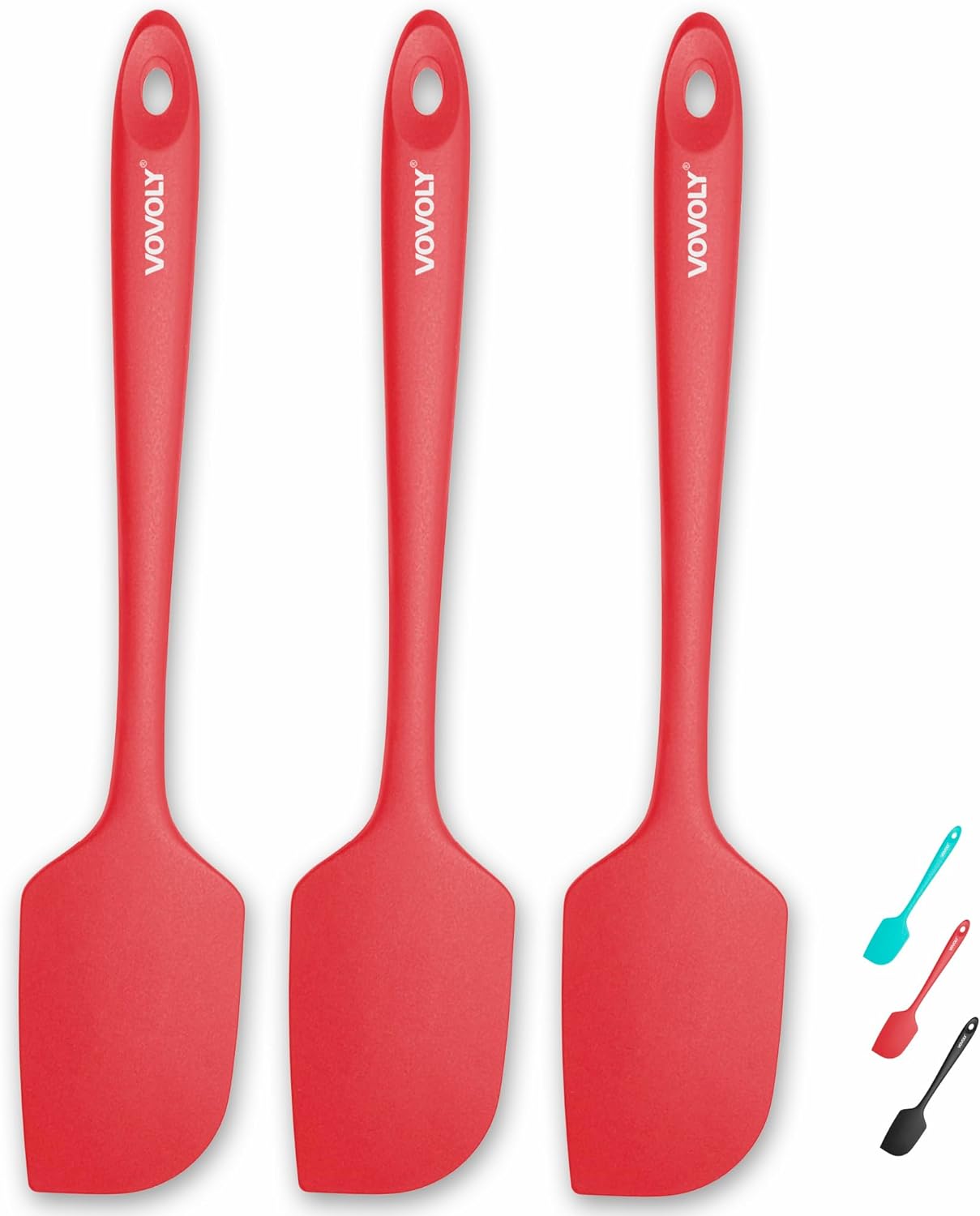 3 Pack Large Silicone Spatula for Kitchen,600F Heat resistant Rubber Spatulas for Baking,Cooking, Scraping,and Mixing,Non Stick Kitchen Utensils,Stainless Steel Core, BPA Free, 11.2 IN, Red