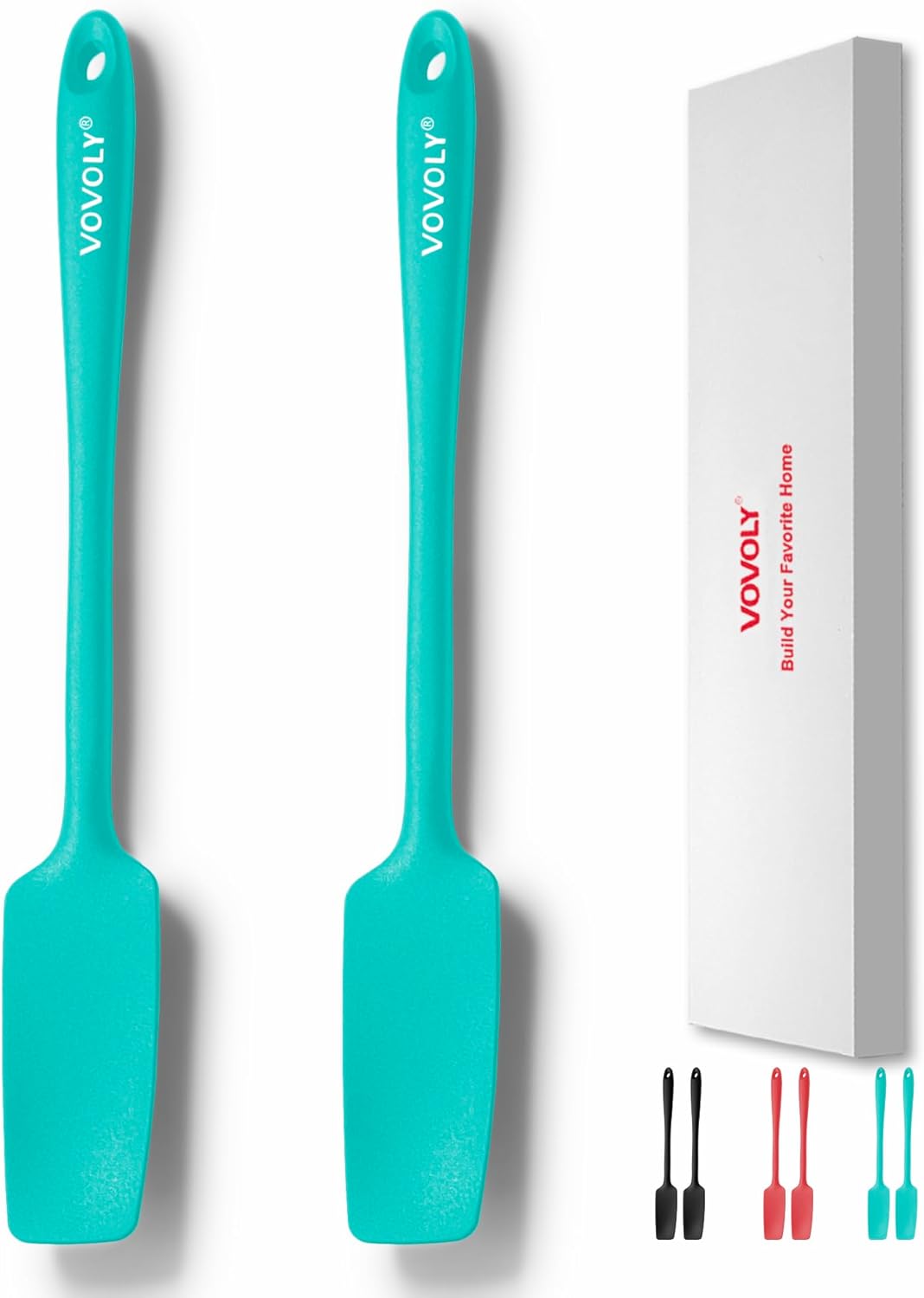 2-Pack Vovoly Silicone Jar Spatula, Long Handle Jar Spatulas, High Heat Resistant Small Rubber Spatula, Seamless Design, Stainless Steel Core, BPA Free, Teal