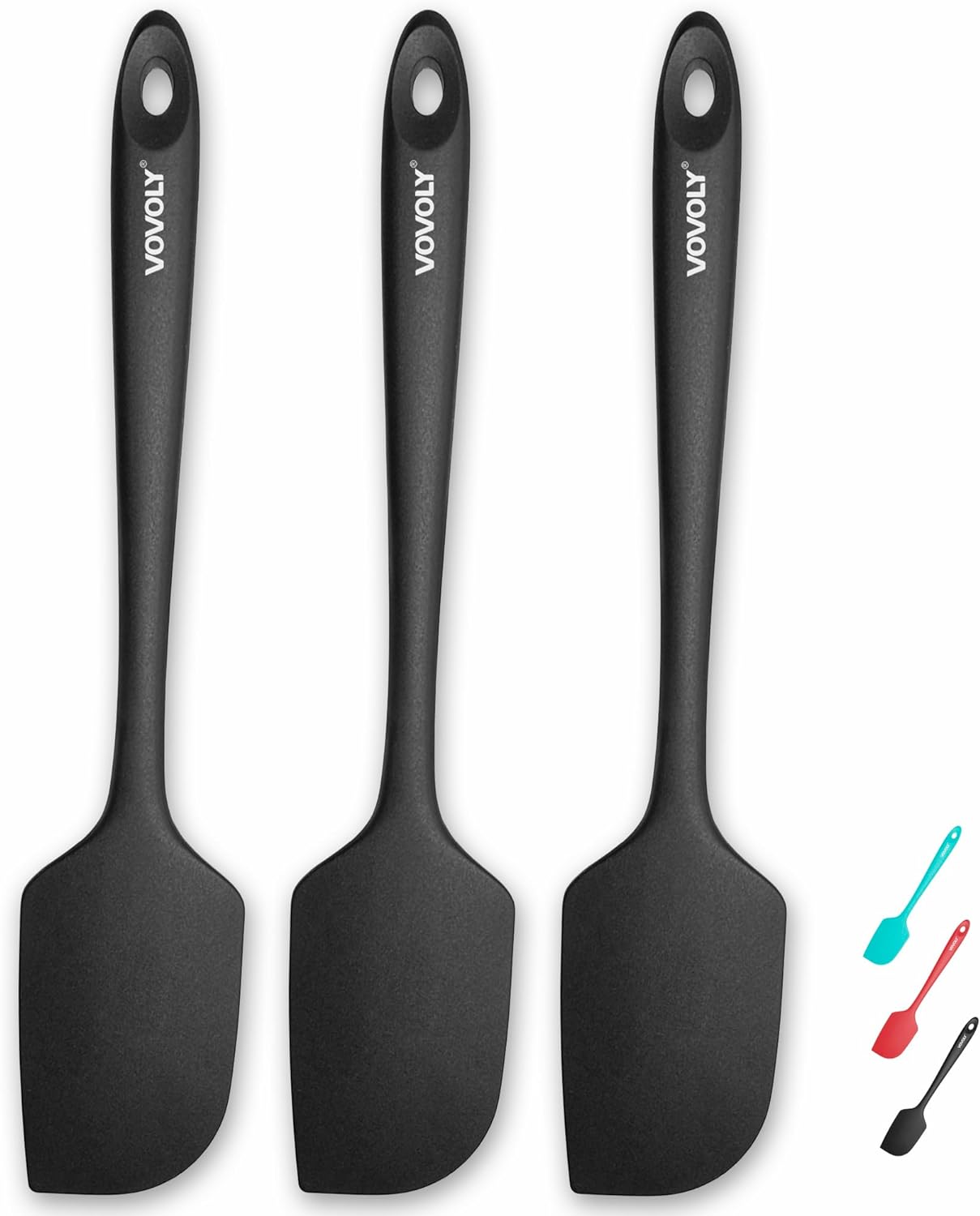 3 Pack Large Silicone Spatula for Kitchen,600F Heat resistant Rubber Spatulas for Baking,Cooking, Scraping,and Mixing,Non Stick Kitchen Utensils,Stainless Steel Core, BPA Free, 11.2 IN, Black