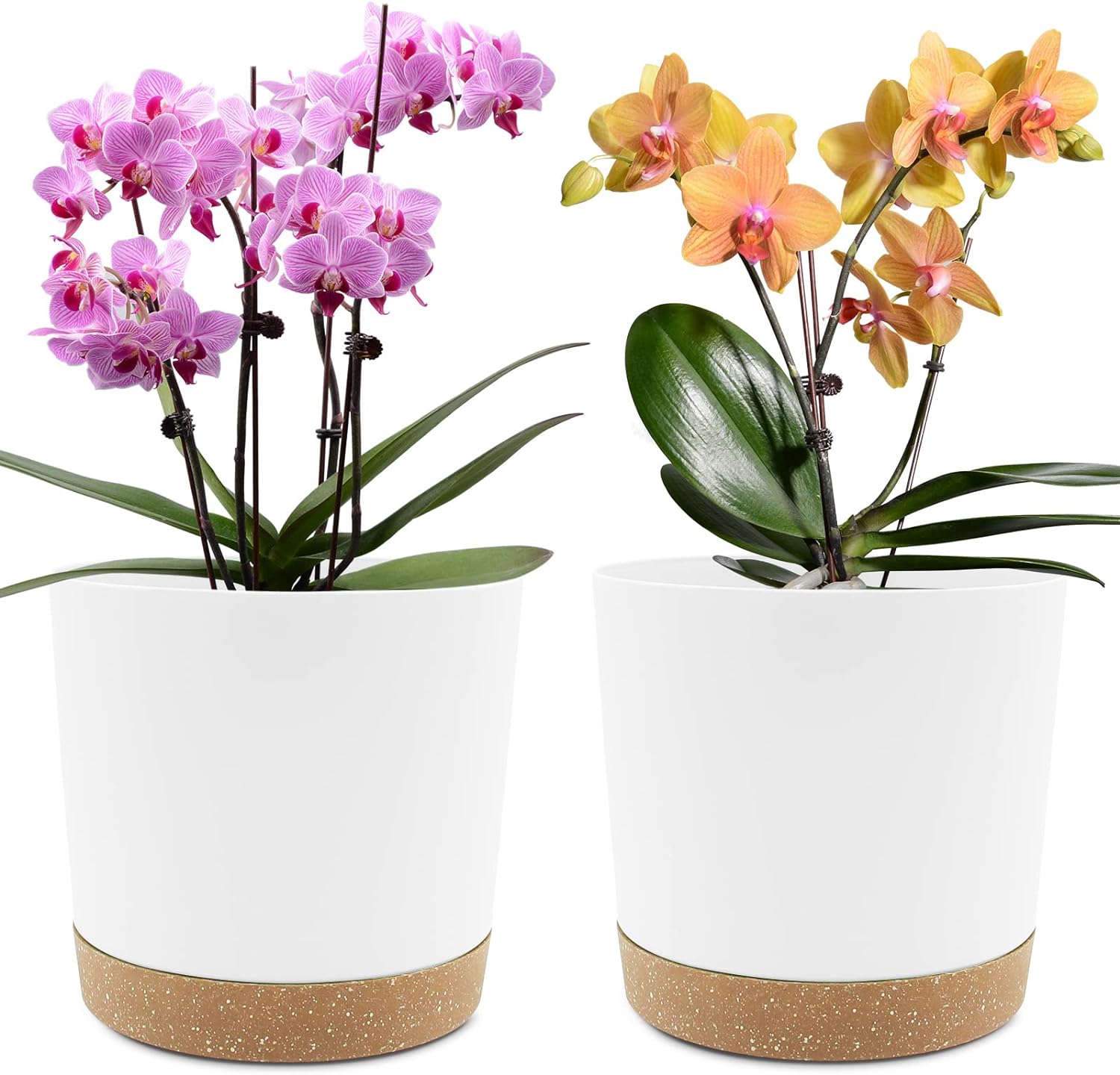 QCQHDU Plant Pots Set of 2 Pack 8 inch,Planters for Indoor Plants with Drainage Holes and Removable Base,Saucer Modern Decorative for Outdoor Garden Planters(White 8in)