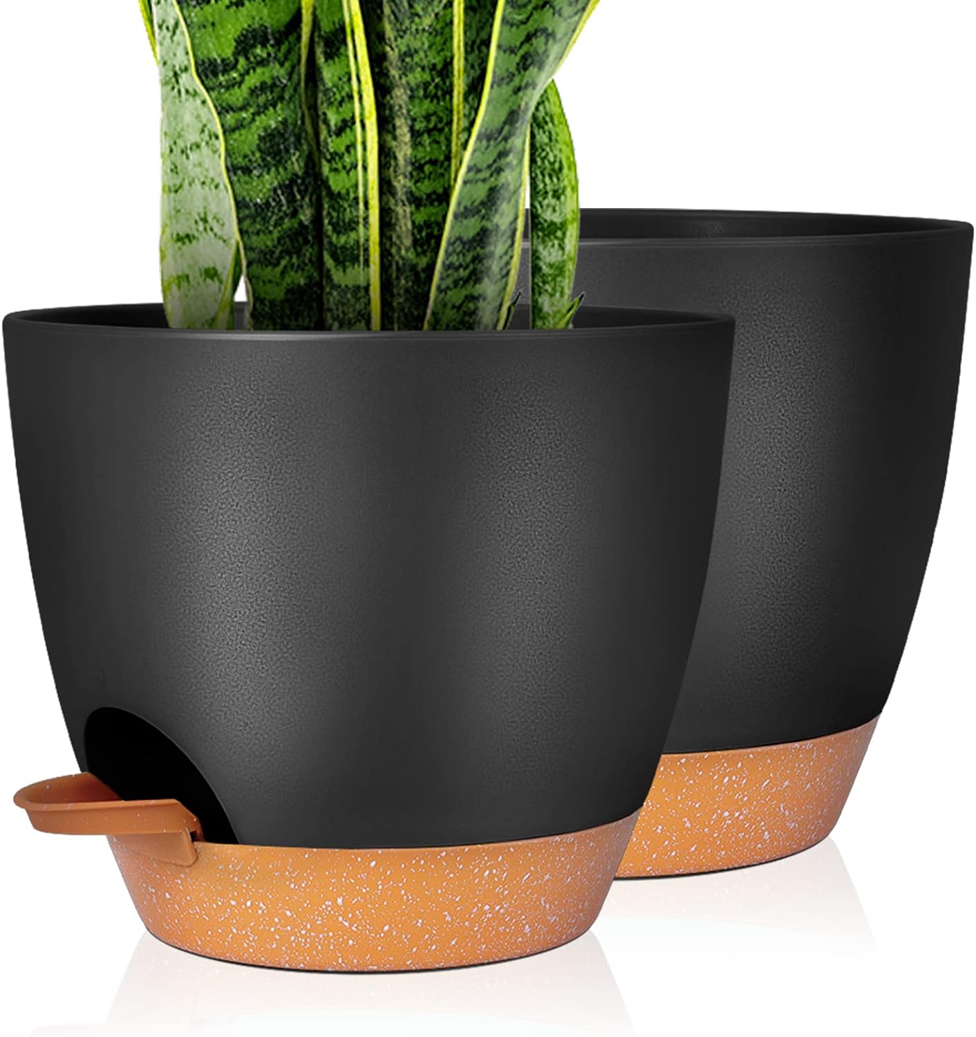 GARDIFE Plant Pots Set of 2 Pack 8 inch,Planters for Indoor Plants with Drainage Holes, Modern Decorative Flower Pots for All House Plants, Flowers, Black&Brown