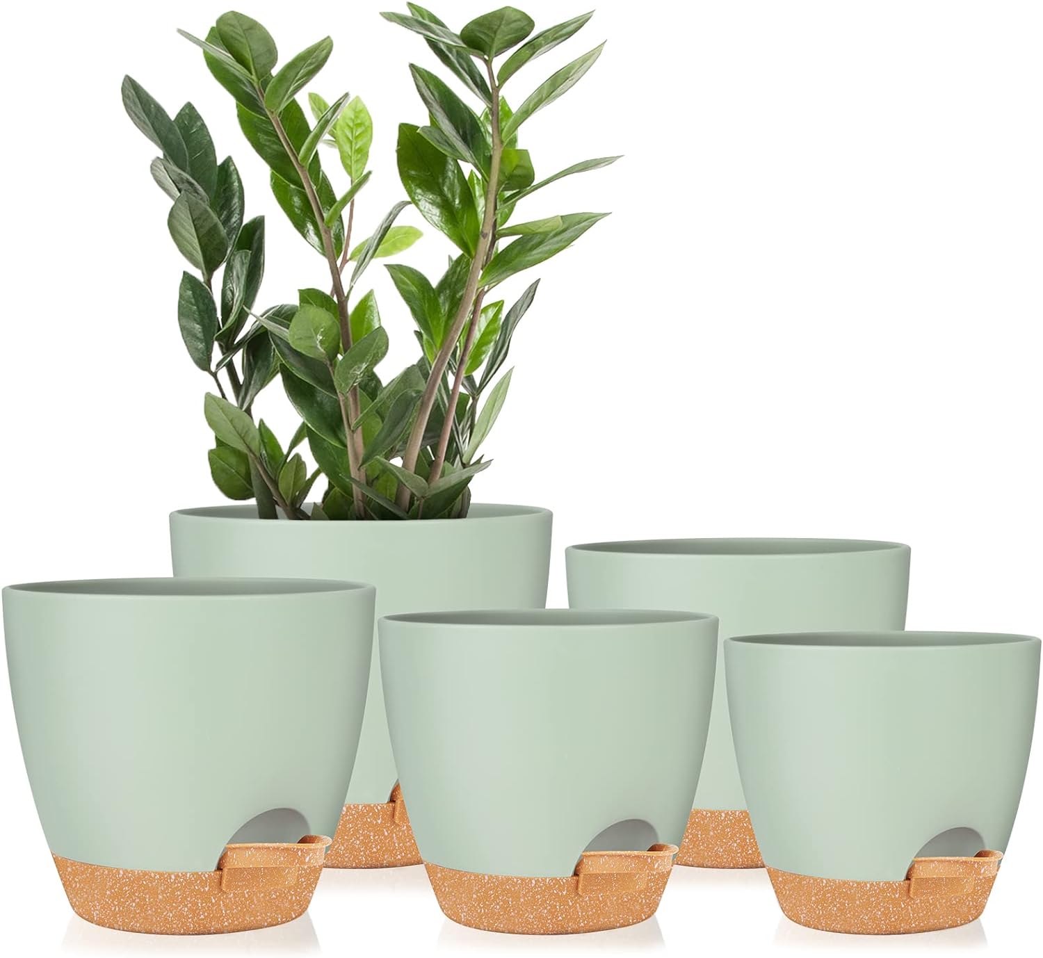 GARDIFE Plant Pots 7/6.5/6/5.5/5 Inch Self Watering Planters with Drainage Hole, Plastic Flower Pots, Planters for Indoor Plants, Succulents,Snake Plant, African Violet, Flowers,Green