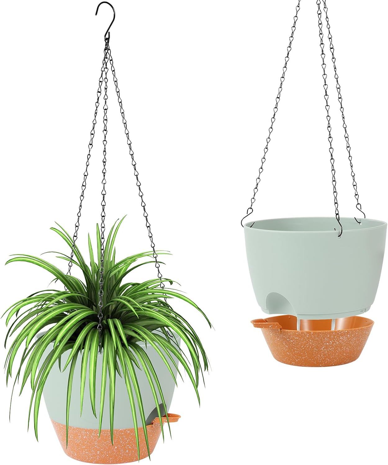 GARDIFE Hanging Planter, 10 inch Hanging planters for Indoor. Outdoor Plants, Self Watering Plant Pot, 2 Pack Large self Watering Hanging Planter, Green