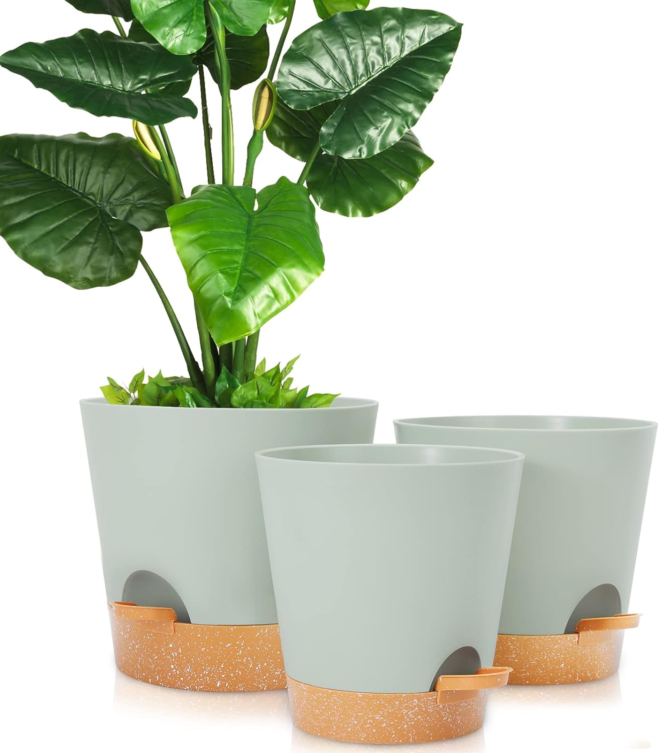 GARDIFE Planters for Indoor Plants, 9/8/7.5 Inch Self Watering Pots with Drainage Hole, Plastic Flower Pots, Plant Pots for Succulents,Snake Plant, African Violet, Flowers, Green