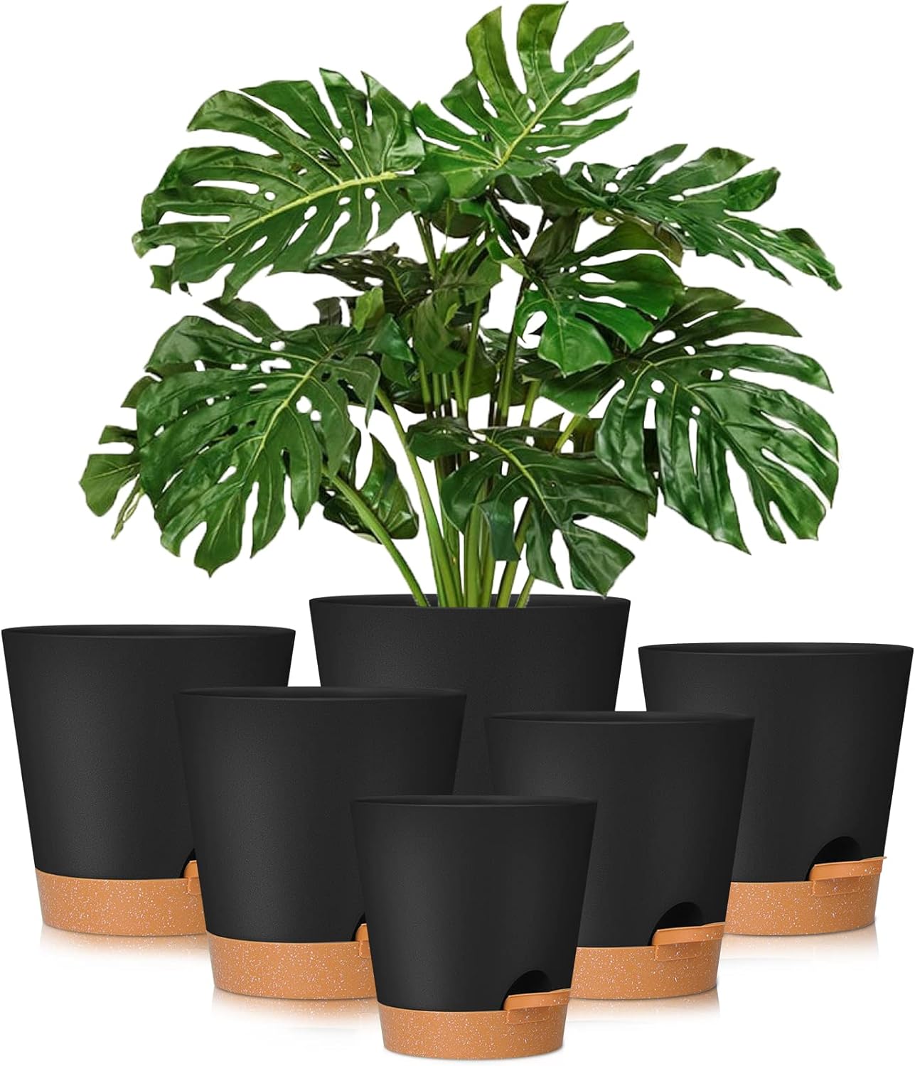 GARDIFE Plant Pots 8/7/6.5/6/5.5/5 Inch Self Watering Planters with Drainage Hole, Plastic Flower Pots, Nursery Planting Pot for All House Plants, African Violet, Flowers, and Cactus,Black