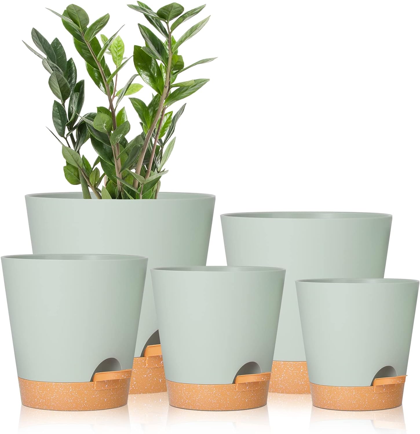 GARDIFE Plant Pots 7/6.5/6/5.5/5 Inch Self Watering Planters with Drainage Hole, Plastic Flower Pots, Nursery Planting Pot for All House Plants, African Violet, Flowers, and Cactus,Green