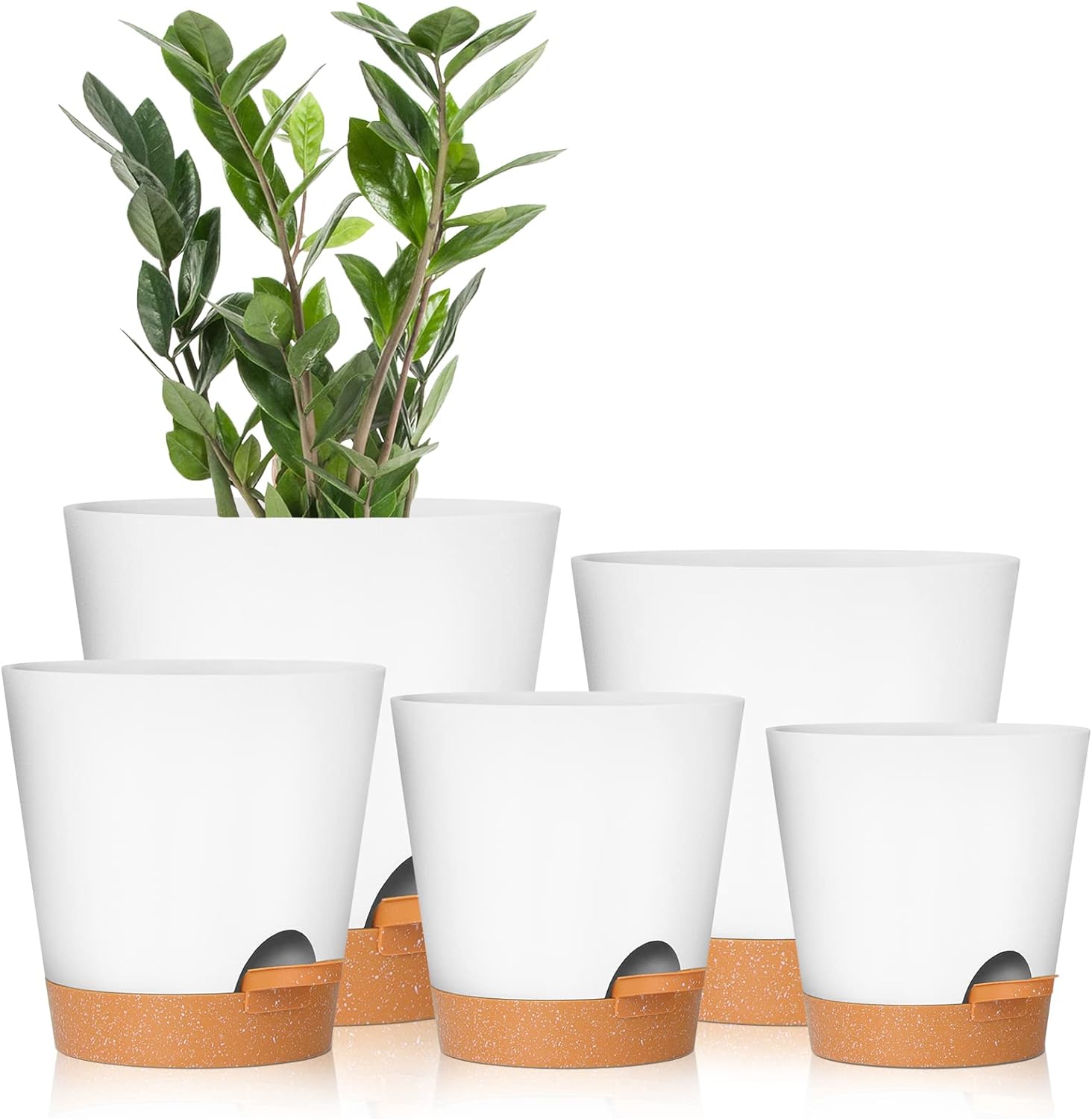 GARDIFE Plant Pots 7/6.5/6/5.5/5 Inch Self Watering Planters with Drainage Hole, Plastic Flower Pots, Nursery Planting Pot for All House Plants, African Violet, Flowers, and Cactus,White