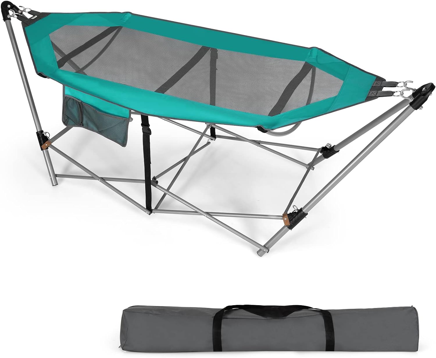 GYMAX Hammock with Stand Included, Camping Hammock with Carrying Bag & Storage Pocket, Portable Heavy Duty Self Standing Hammock, Indoor/Outdoor Hammock Chair for Patio Beach Yard Garden (Turquoise)