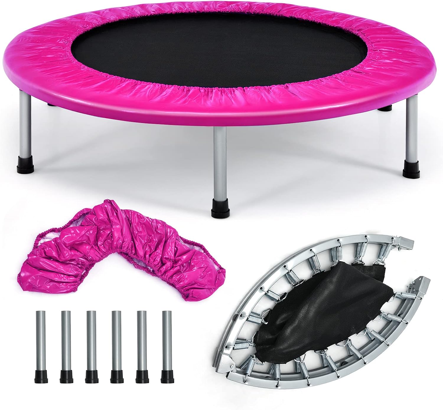 GYMAX Rebounder Trampoline for Adults, 38 Fitness Trampoline with Safety Pad, Foldable Mini Exercise Trampoline for Indoor/Outdoor, Small Workout Trampoline for Backyard, Living Room