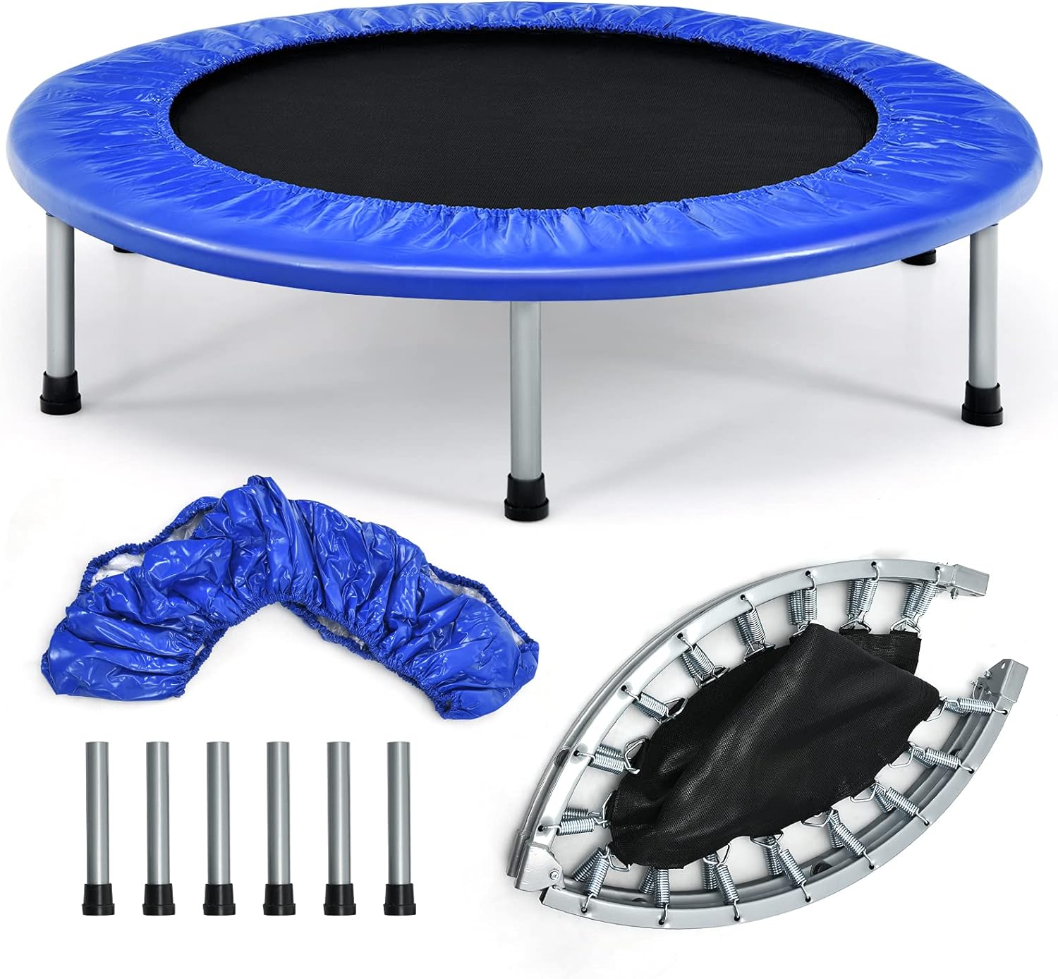 GYMAX Rebounder Trampoline for Adults, 38 Fitness Trampoline with Safety Pad, Foldable Mini Exercise Trampoline for Indoor/Outdoor, Small Workout Trampoline for Backyard, Living Room