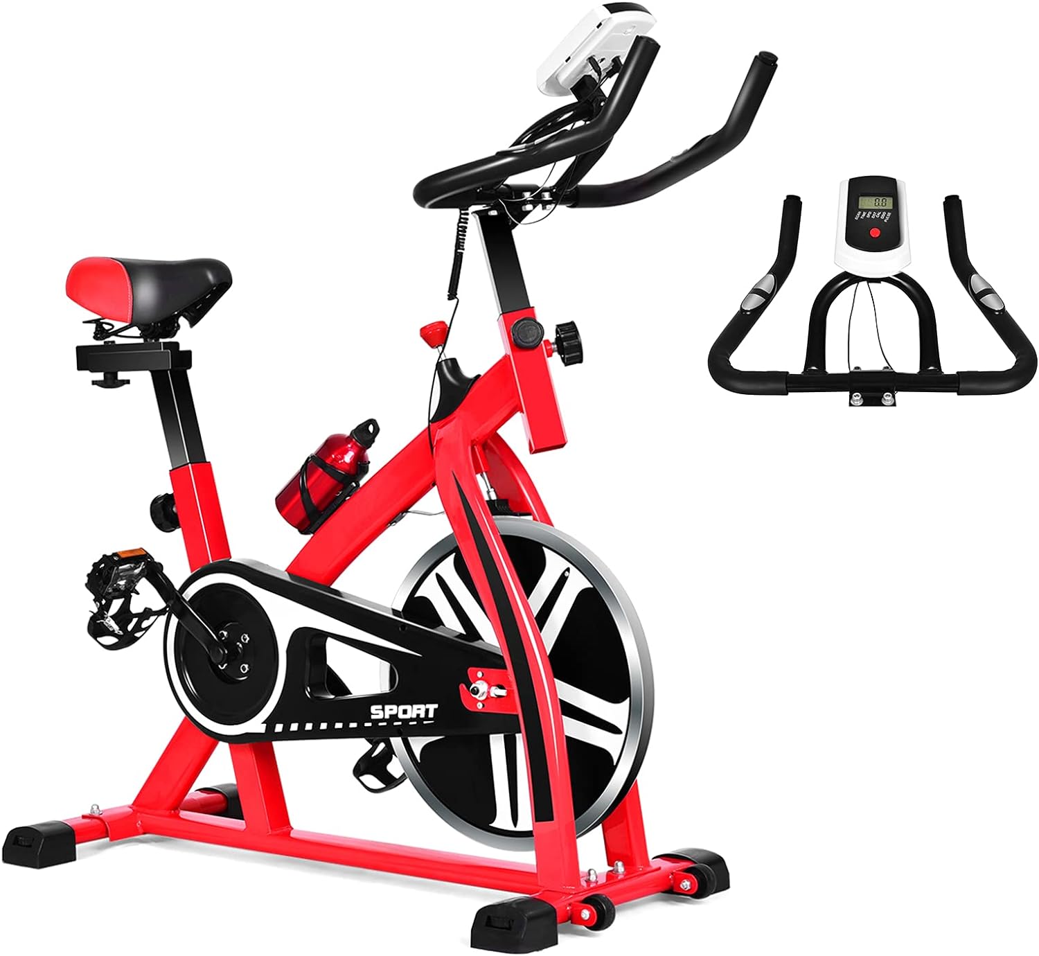 GYMAX Indoor Cycling Bike, Stationary Exercise Bike with 20 LBS Flywheel, Cup Holder, LCD Monitor & Built-in Wheels for Home Gym Cardio Training Workout