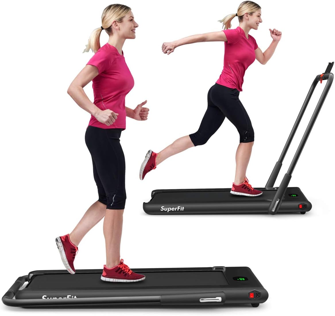 GYMAX Walking Pad, 2 in 1 Free Installation Under Desk Treadmill with Smart App, Remote Control & LED Display, 2.25HP Foldable Portable Compact Running Machine for Small Spaces Home Office