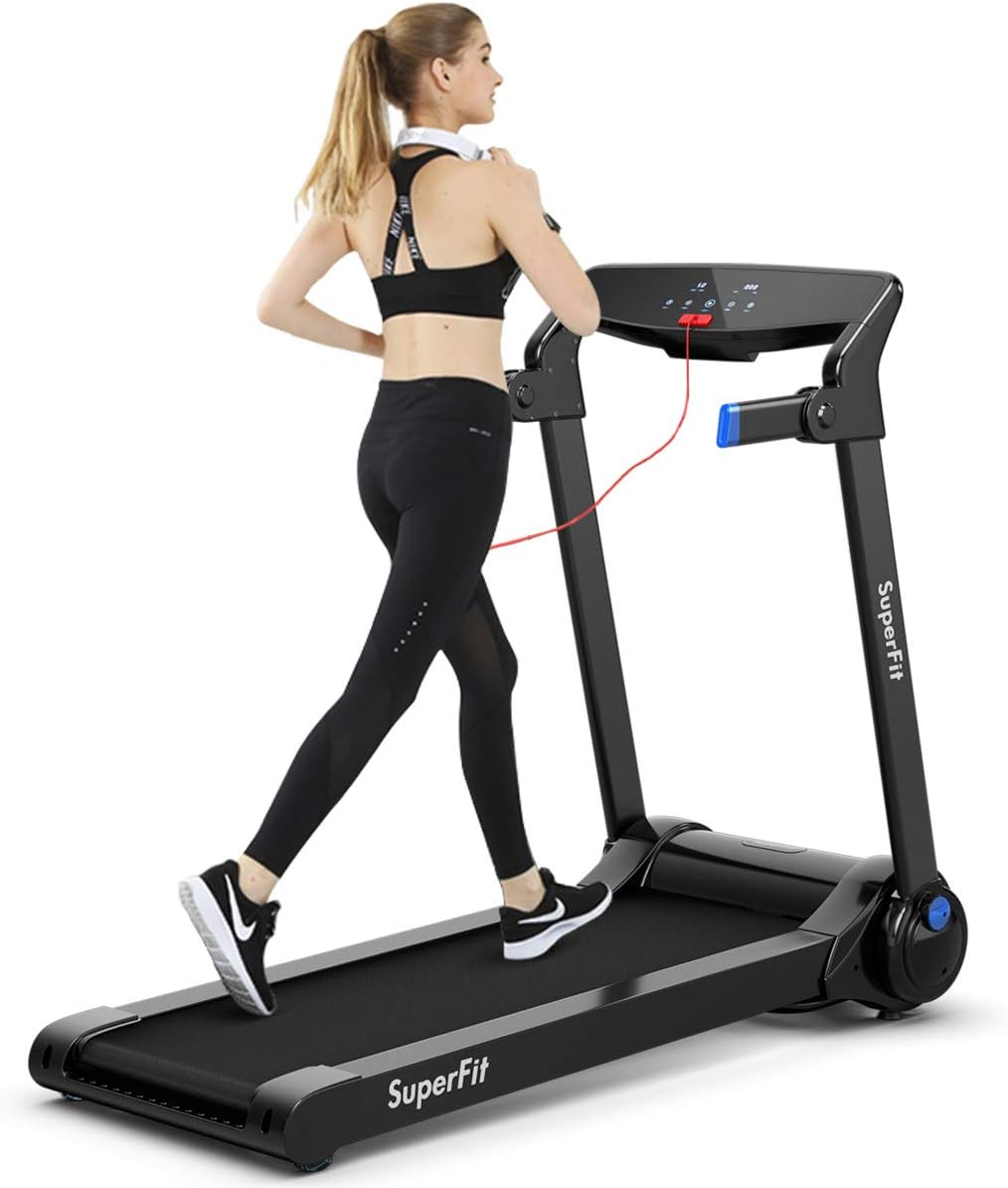 GYMAX Folding Treadmill, 3.0HP Free Installation Running Machine with Bluetooth Speaker, HD Touch Screen Monitor, Smart APP Control, Silent Jogging Walking Machine for Home Office